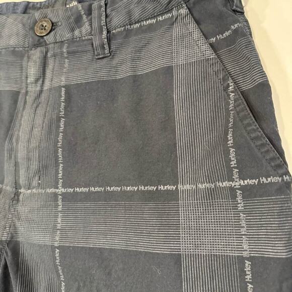 Hurley Plaid All Over Logo Flat Front Chino Shorts Men's 30 Black Skater Casual - Picture 3 of 7